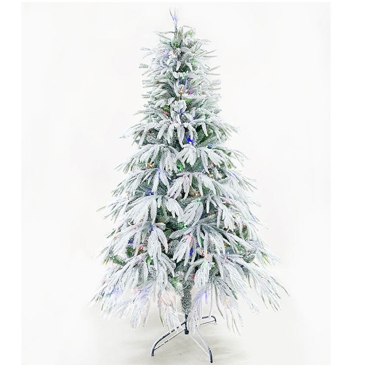 Flocked willows branch PE mixed PVC pine needle Pre-lit Artificial outdoor Christmas tree 